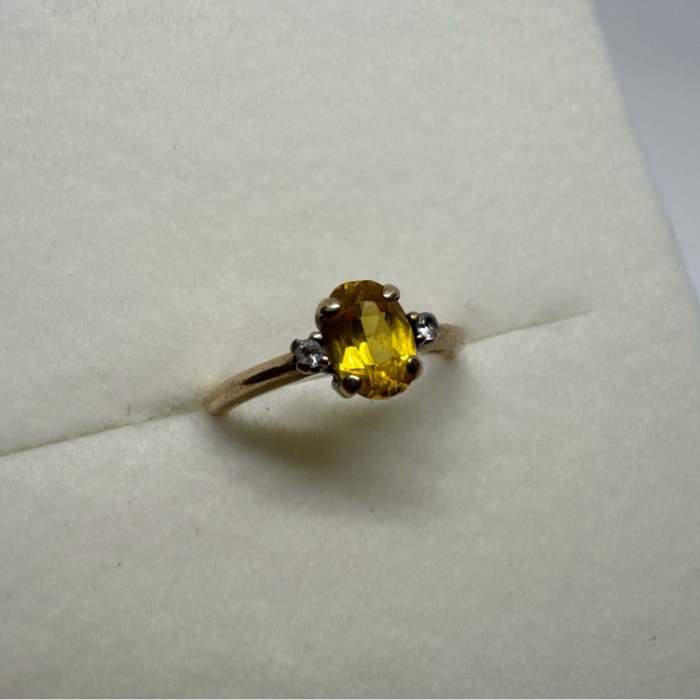 Vintage 10K Solid Gold Orange Yellow Sapphire w/ Accent Quartz Ring sz 5.5